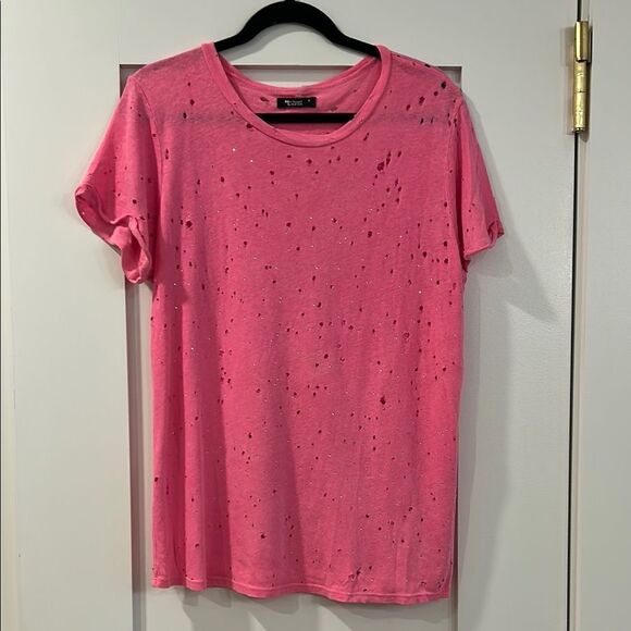 Michael Lauren Tops - Michael Lauren Hot Pink Distressed Short Sleeve Tee